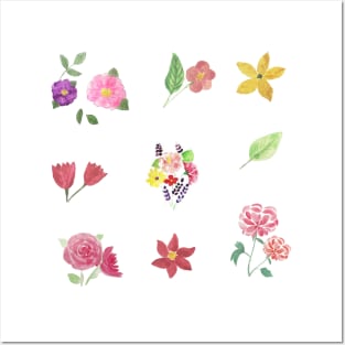 Watercolor cute flowers happy positivie stickers set floral Posters and Art